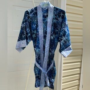 Hawaiian cotton handmade BlueLavender Batik Kimono bathrobe GennyVille home bath